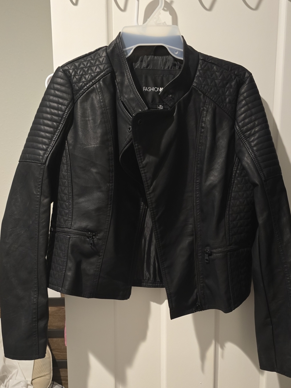 Fashion Nova Black Quilted Faux Leather Moto Jacket